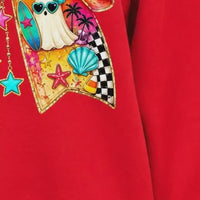Tropical Beach Ghost Bow Summerween Graphic Sweatshirt & T-Shirt Retro Spooky Vacation Top