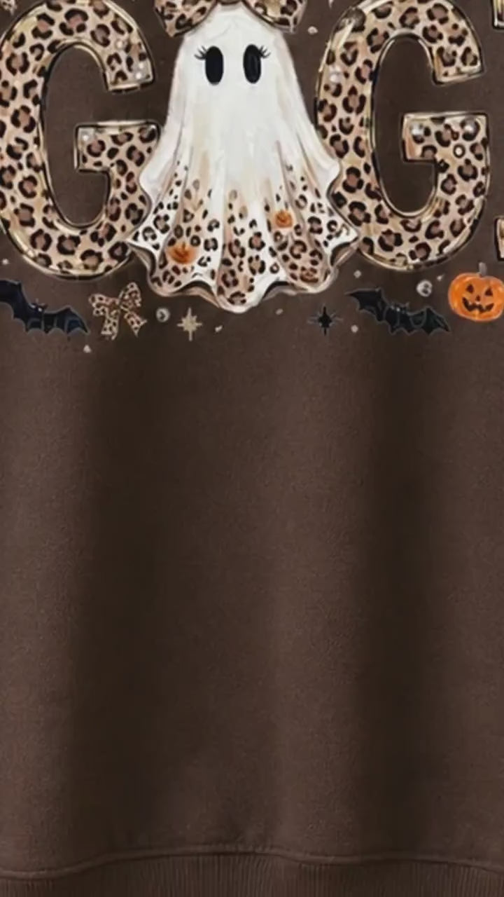 Personalized Halloween Leopard Ghost Sweatshirt, Custom Choose Your Grandma Mama Nickname, Cute Spooky Fall Mom Grandma Gift for Women - giftcuztom.com