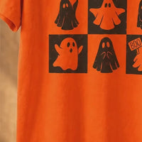 Women's Cute Ghost Halloween Graphic T-Shirt Retro Spooky Season Fall Aesthetic Top