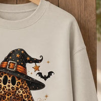 Leopard Ghost Witch Hat Sweatshirt and T-Shirt Halloween Spooky Season Women Cute Retro