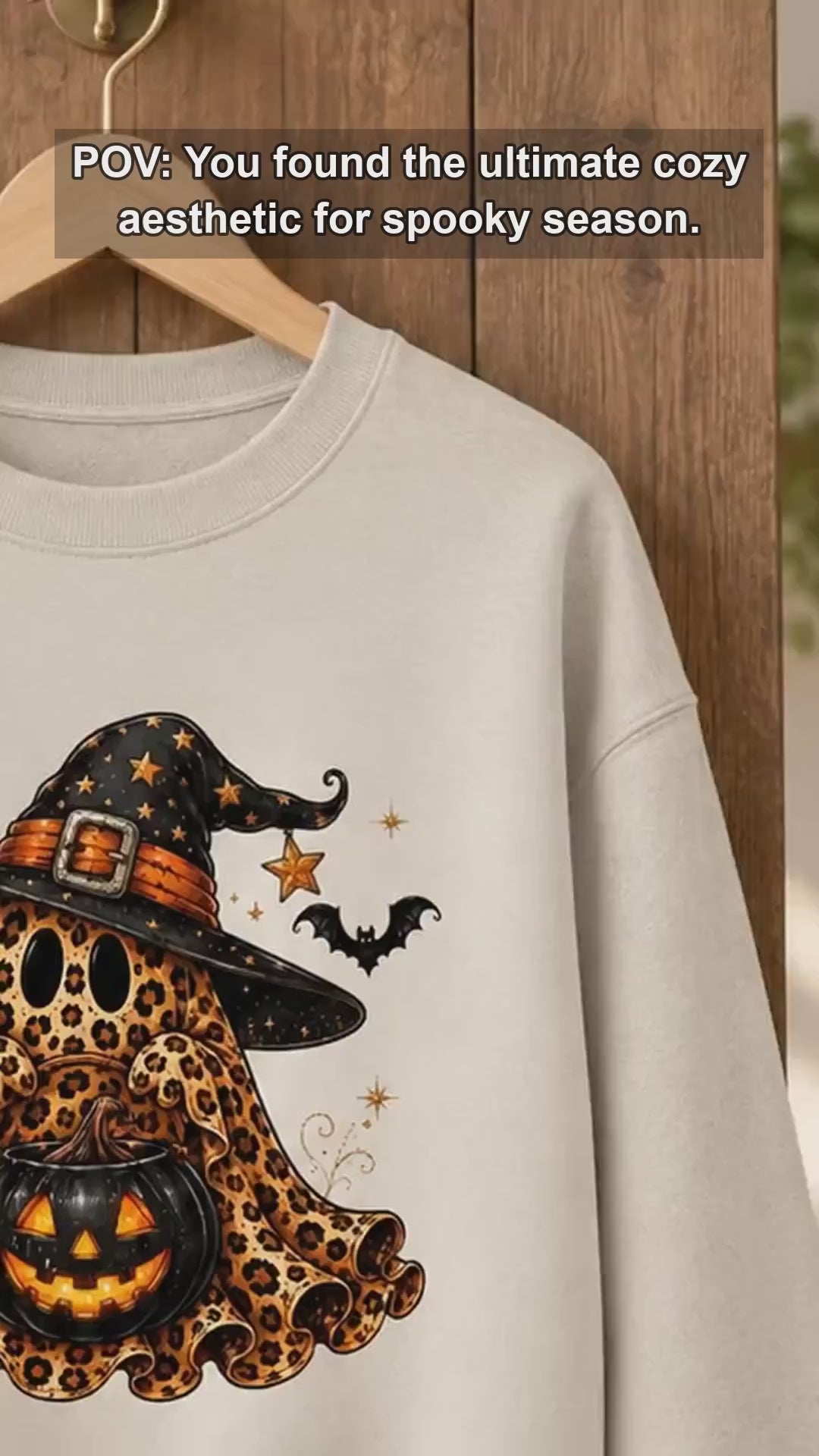 Leopard Ghost Witch Hat Sweatshirt and T-Shirt Halloween Spooky Season Women Cute Retro