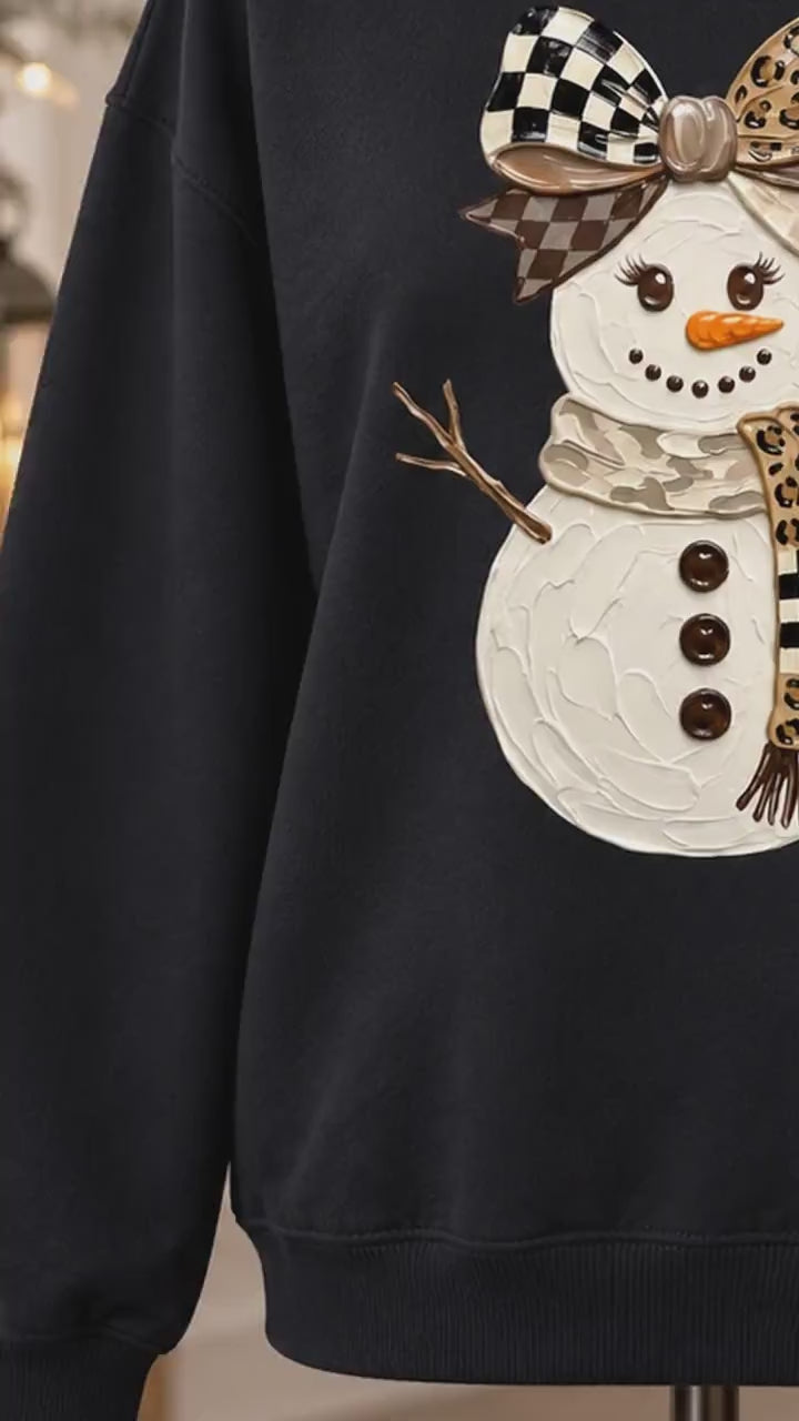 Coquette Snowman Sweatshirt, Leopard Bow Christmas, Cute Winter, Trendy Holiday Graphic Gift for Women - giftcuztom.com