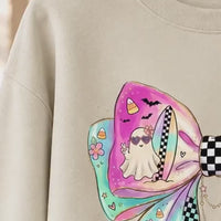 Pastel Ghost Bow Beachy Spooky Season Sweatshirt and T-Shirt Halloween Women Coquette Retro