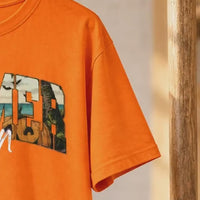 Women's Summerween T-Shirt Skeleton Pumpkin Beach Halloween Vacation Retro Spooky Tropical Tee