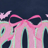 Cute Coquette Halloween Graphic Top Pink Bow BOO Bats Preppy Spooky Season Shirt