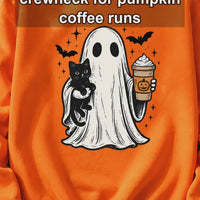 Halloween Ghost Fall Outfit Cute Ghost Cat Pumpkin Drink Sweatshirt and T-Shirt Spooky Season Women Vintage