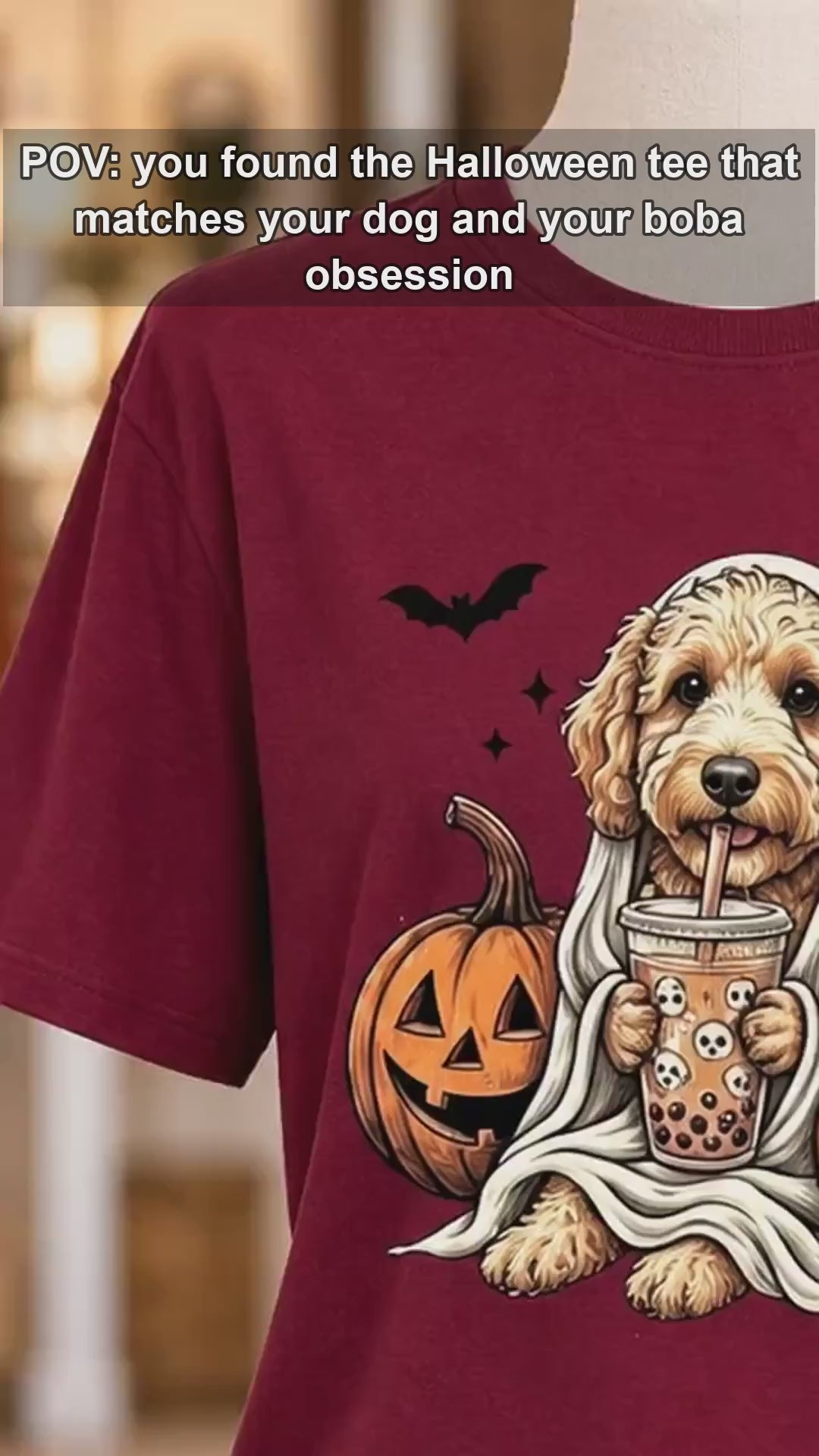 Personalized Dog Halloween T-Shirt Custom Dog Breed Ghost Boba Graphic Tee