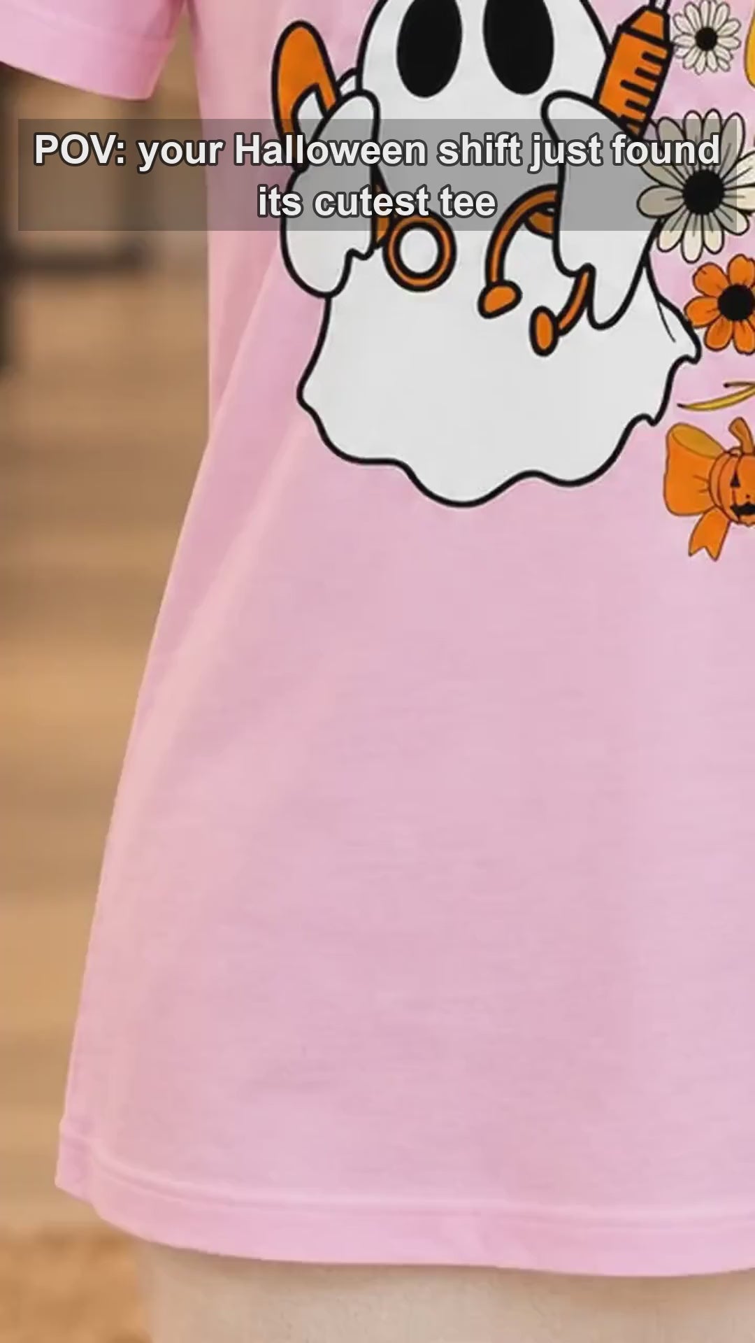 Halloween Nurse T-Shirt Cute Ghost Nurse Pumpkin Bow Stethoscope Syringe Fall Floral Nursing Tee