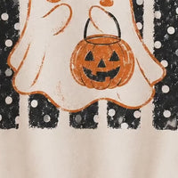 Halloween Ghost Sweatshirt Leopard Bow Ghost Pumpkin Spooky Season Women Cute Retro