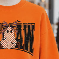 Custom Halloween Sweatshirt, Personalized Cute Ghost Bow Fall, Choose Any Grandma Mimi Gigi Title, Spooky Season Gift