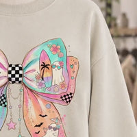Pastel Ghost Bow Beachy Spooky Season Sweatshirt and T-Shirt Halloween Women Coquette Retro