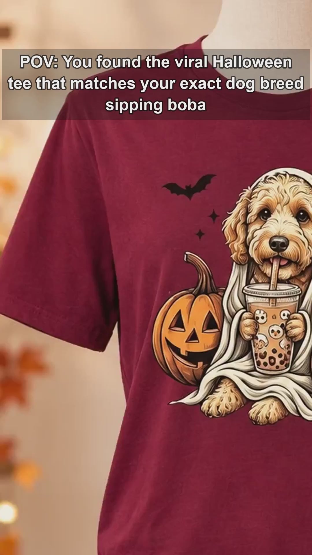 Personalized Dog Halloween T-Shirt Custom Dog Breed Ghost Boba Graphic Tee