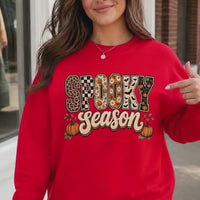 Women's Spooky Season Halloween Graphic Sweatshirt & Tee, Retro Leopard Checker Pumpkin Fall Top