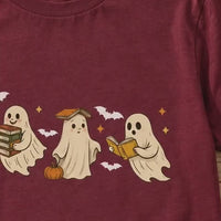 Ghost Reading Book T-Shirt Cute Ghost Book Lover Halloween Bookish Unisex Cute Retro
