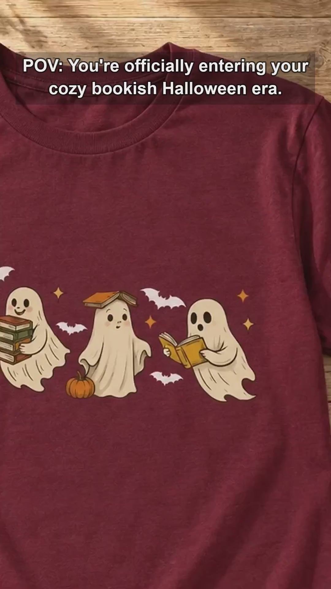 Ghost Reading Book T-Shirt Cute Ghost Book Lover Halloween Bookish Unisex Cute Retro
