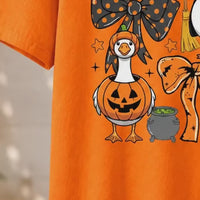 Halloween Goose T-Shirt Cute Witch and Pumpkin Geese Fall Spooky Season Women Coquette Graphic Top