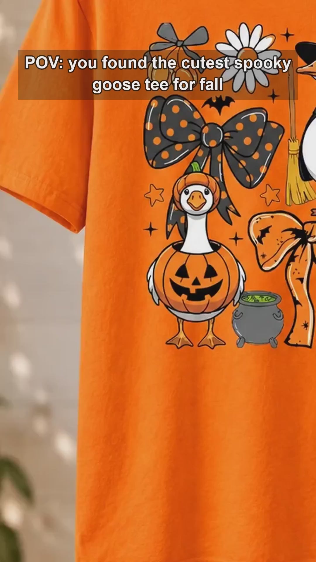 Halloween Goose T-Shirt Cute Witch and Pumpkin Geese Fall Spooky Season Women Coquette Graphic Top