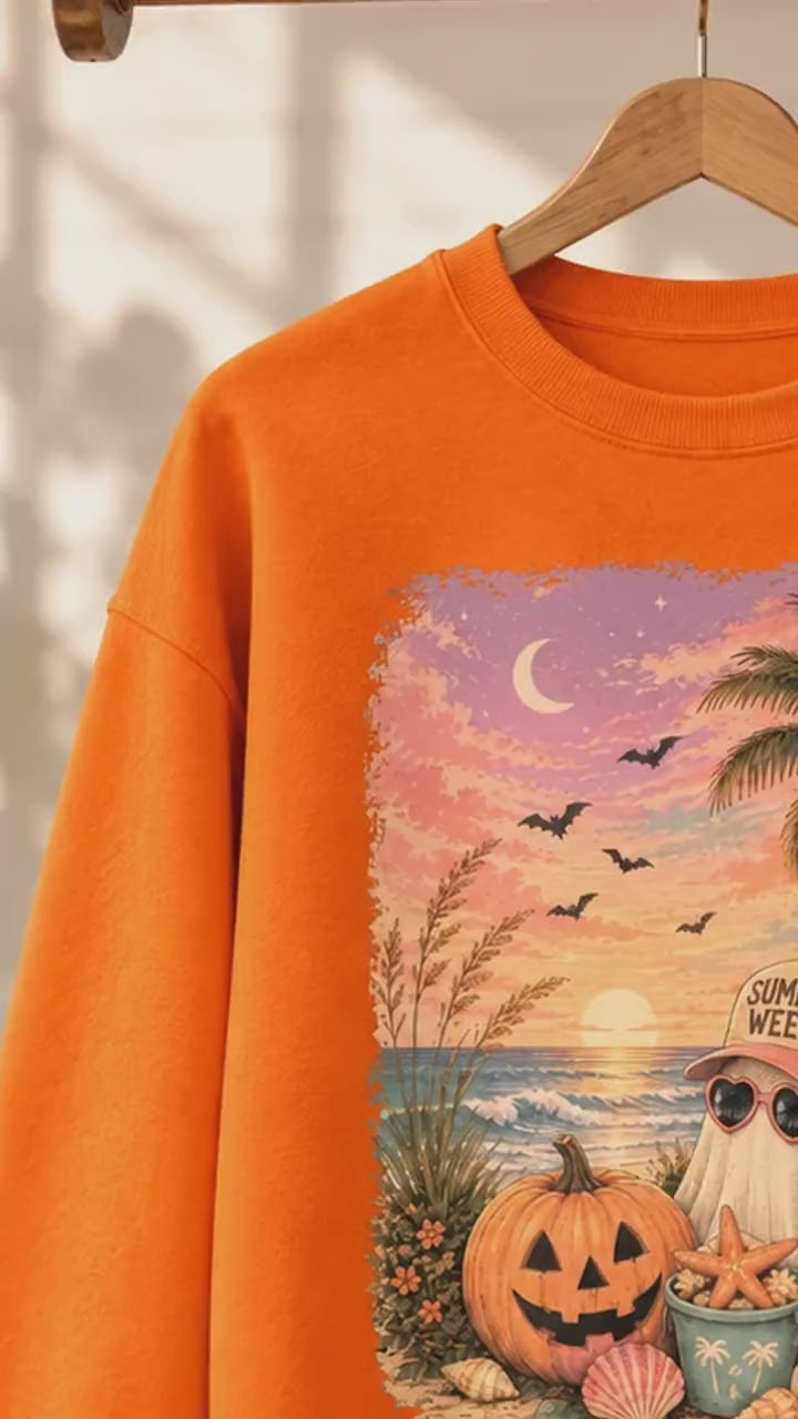 Summerween Sweatshirt and T-Shirt Summerween Ghost Beach Pumpkin Summer Halloween Vacation Unisex Retro Tropical Spooky