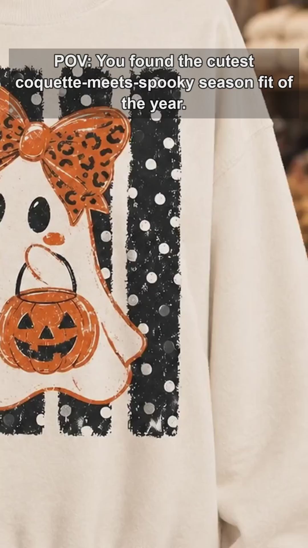 Halloween Ghost Sweatshirt Leopard Bow Ghost Pumpkin Spooky Season Women Cute Retro