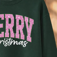 Pink Christmas Sweatshirt Merry Christmas Glitter Holiday Winter Women Cute Varsity - giftcuztom.com