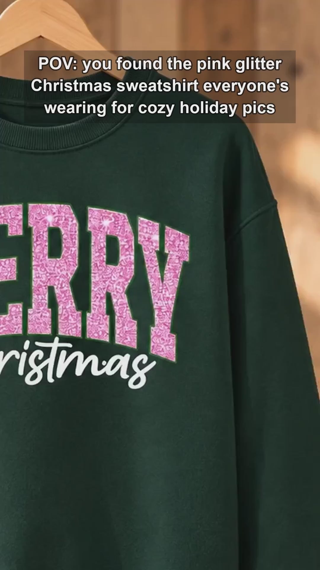 Pink Christmas Sweatshirt Merry Christmas Glitter Holiday Winter Women Cute Varsity - giftcuztom.com