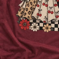 Coquette Halloween T-Shirt Retro Ghost Trio with Cherry Bows Fall Spooky Season Women Cute Aesthetic - giftcuztom.com