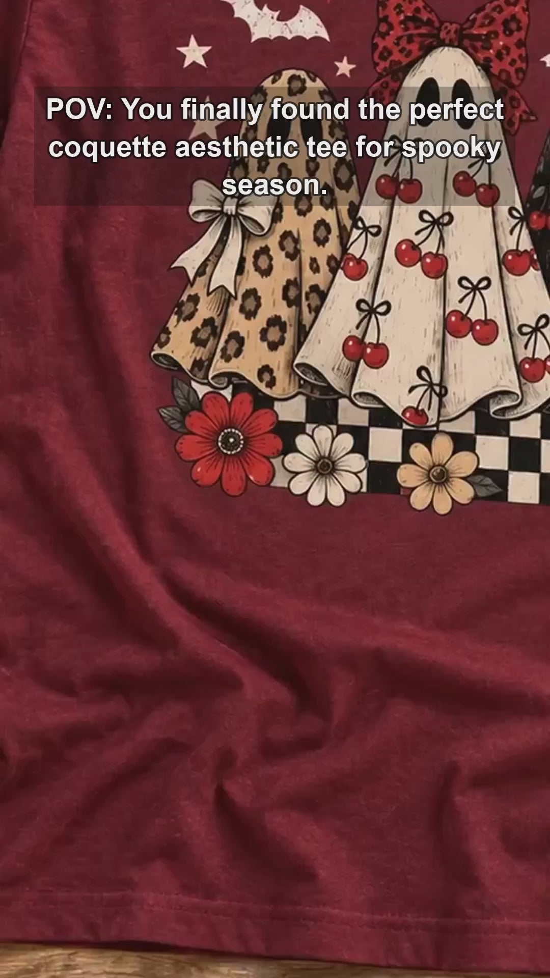 Coquette Halloween T-Shirt Retro Ghost Trio with Cherry Bows Fall Spooky Season Women Cute Aesthetic - giftcuztom.com