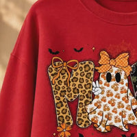 Halloween Mama Cute Ghost Sweatshirt Fall Pumpkin Women Retro Leopard Coquette
