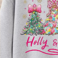 Pink Coquette Christmas Sweatshirt Holly Jolly Holiday Crewneck Watercolor Trees with Leopard Bows Preppy Winter Pullover