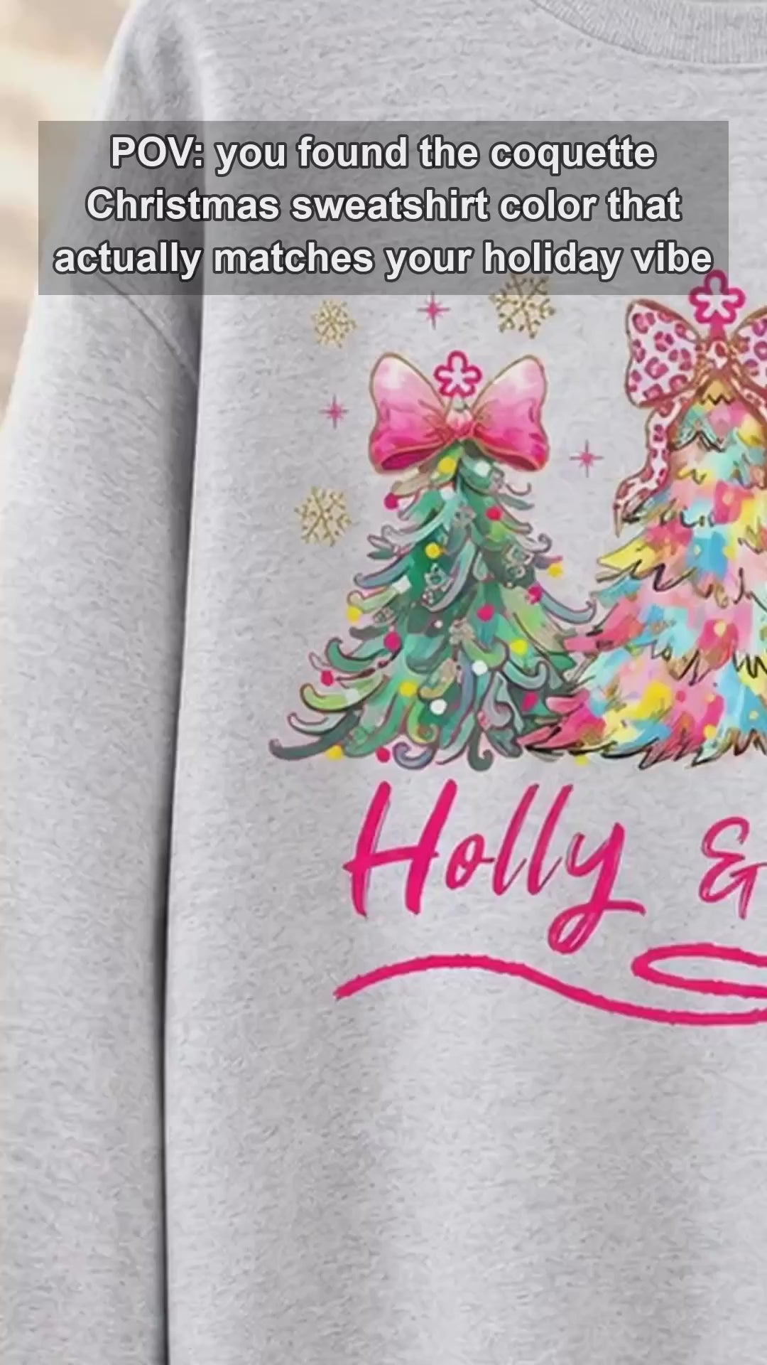 Pink Coquette Christmas Sweatshirt Holly Jolly Holiday Crewneck Watercolor Trees with Leopard Bows Preppy Winter Pullover
