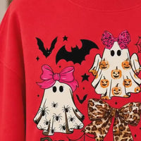Coquette Halloween Spooky Bows Ghosts Sweatshirt and T-Shirt Spooky Season Fall Women Cute Leopard Retro Graphic