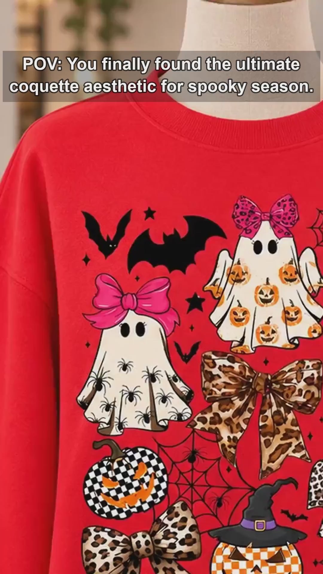 Coquette Halloween Spooky Bows Ghosts Sweatshirt and T-Shirt Spooky Season Fall Women Cute Leopard Retro Graphic