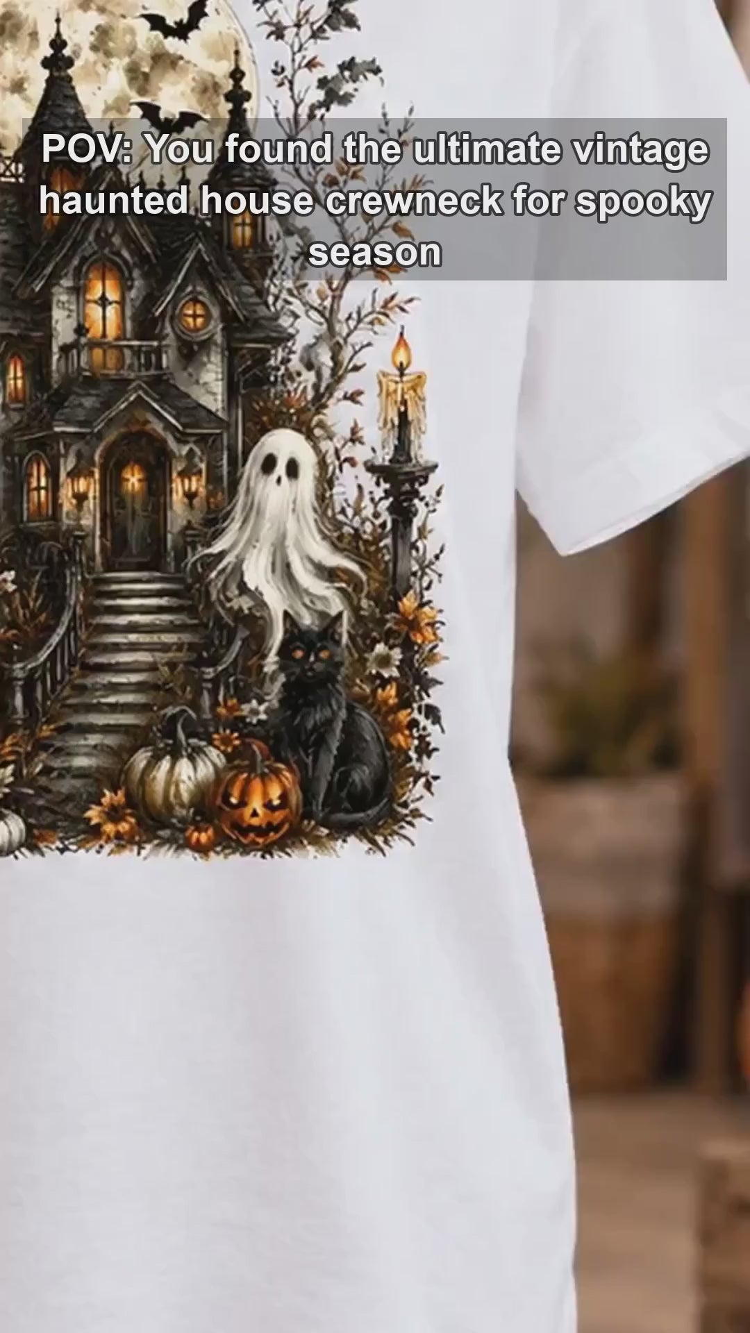 Vintage Haunted Mansion Graphic Pullover Top Halloween Gothic Spooky Season Sweatshirt