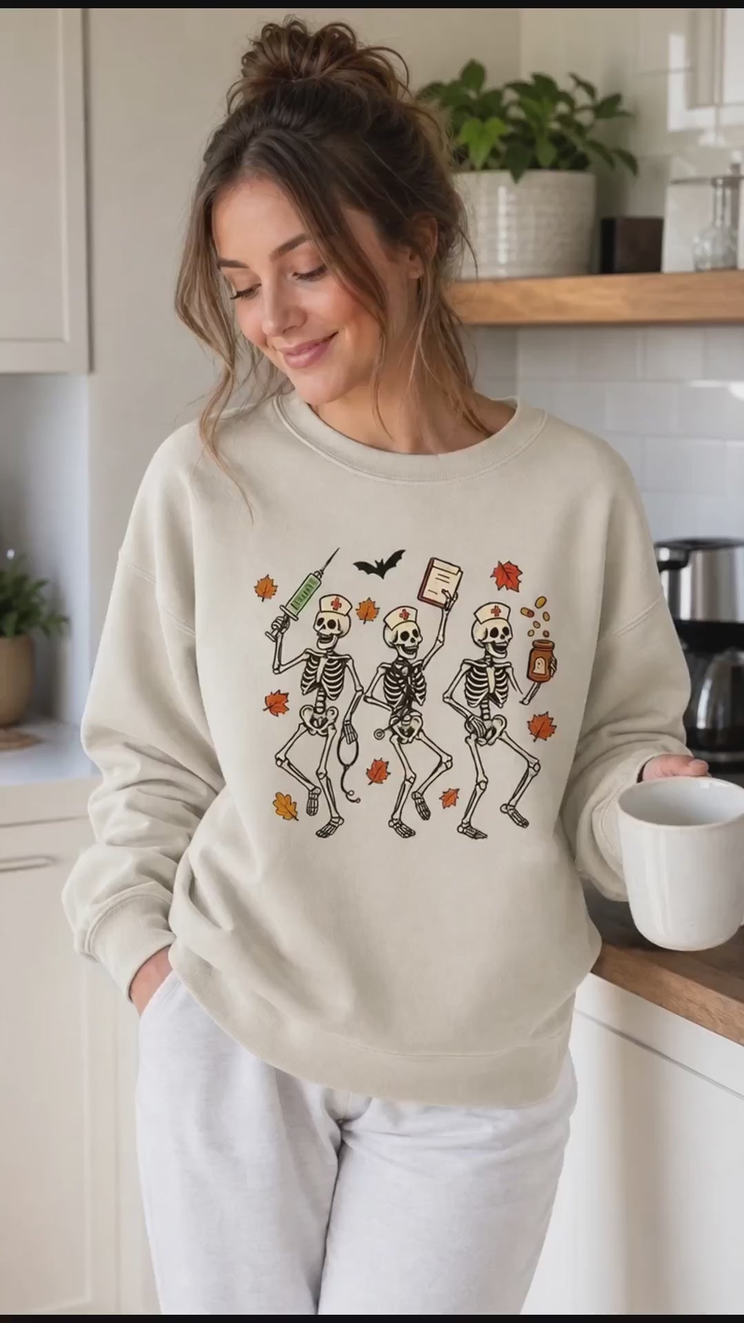 Halloween Nurse Skeleton Shirt Dancing Nurse Graphic Tee Spooky Medical Fall Gift