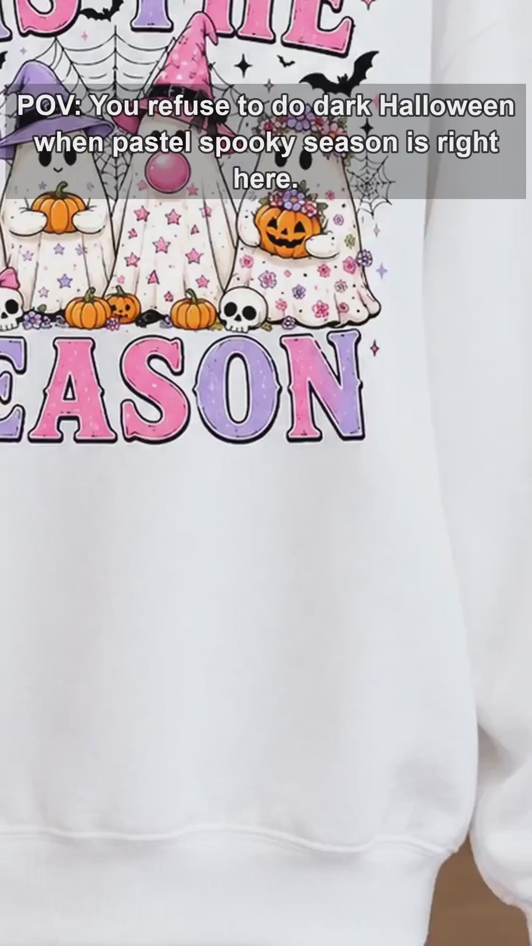 Tis The Season Cute Ghost Graphic Sweatshirt & T-Shirt Retro Pastel Spooky Season Apparel for Women