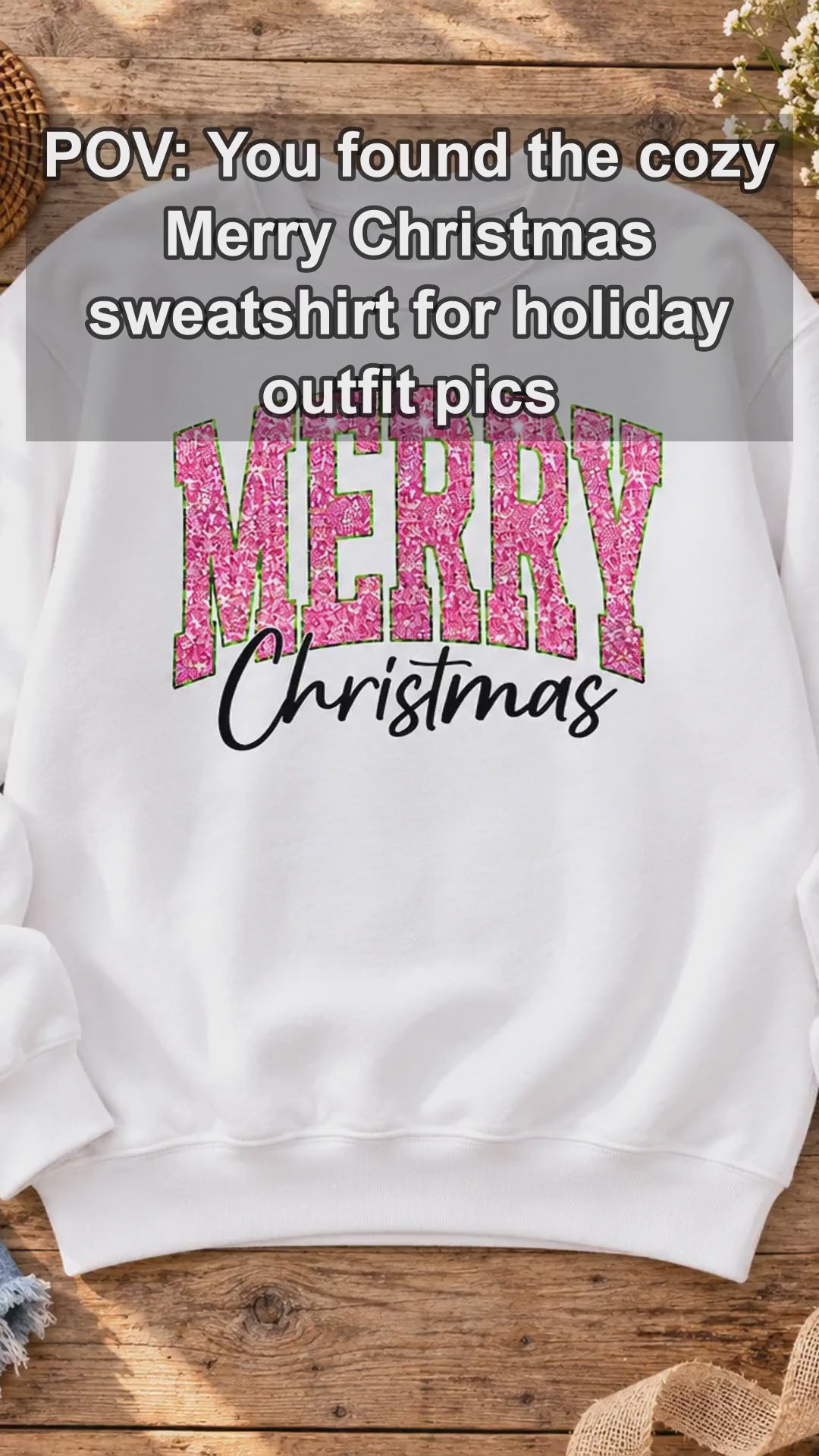 Pink Christmas Sweatshirt Merry Christmas Glitter Holiday Winter Women Cute Varsity - giftcuztom.com