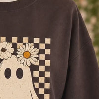 Floral Ghost Sweatshirt Daisy Spooky Fall Halloween Women Retro Boho
