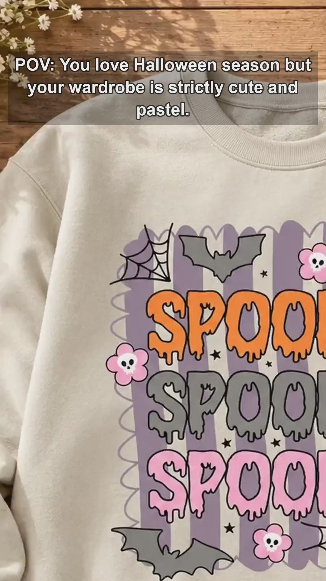 Spooky Season Spooky Spooky Spooky Sweatshirt and T-Shirt Halloween Fall Women Retro Cute Pastel Coquette