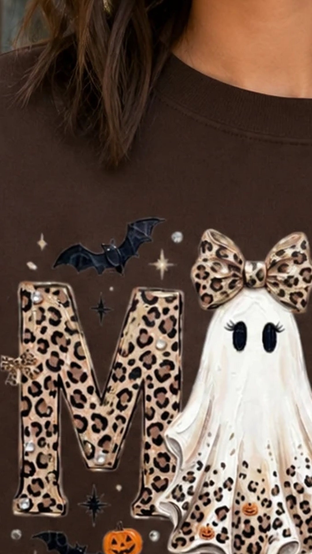 Personalized Halloween Leopard Ghost Sweatshirt, Custom Choose Your Grandma Mama Nickname, Cute Spooky Fall Mom Grandma Gift for Women - giftcuztom.com
