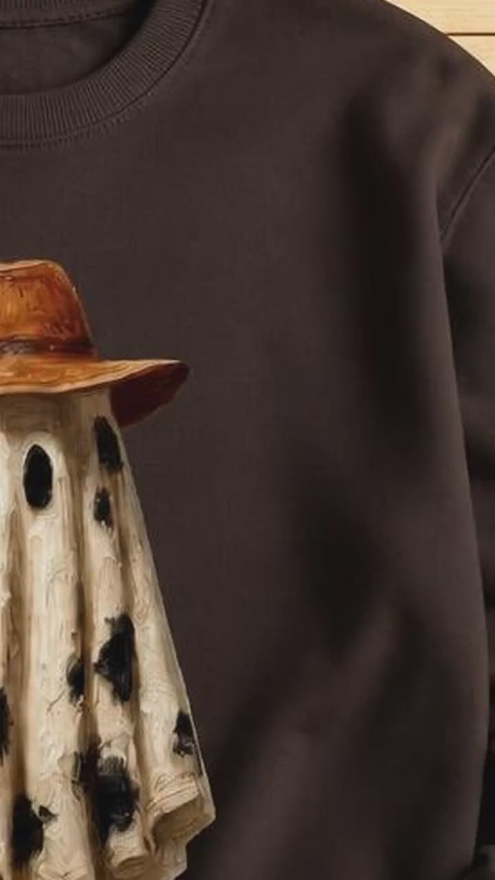 Cowboy Ghost T-Shirt Cowboy Hat Cow Print Western Halloween Unisex Rustic Fall Graphic