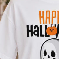 Happy Halloween Ghost T-Shirt Cute Pumpkin Graphic Spooky Season Fall Holiday Women Retro Cartoon