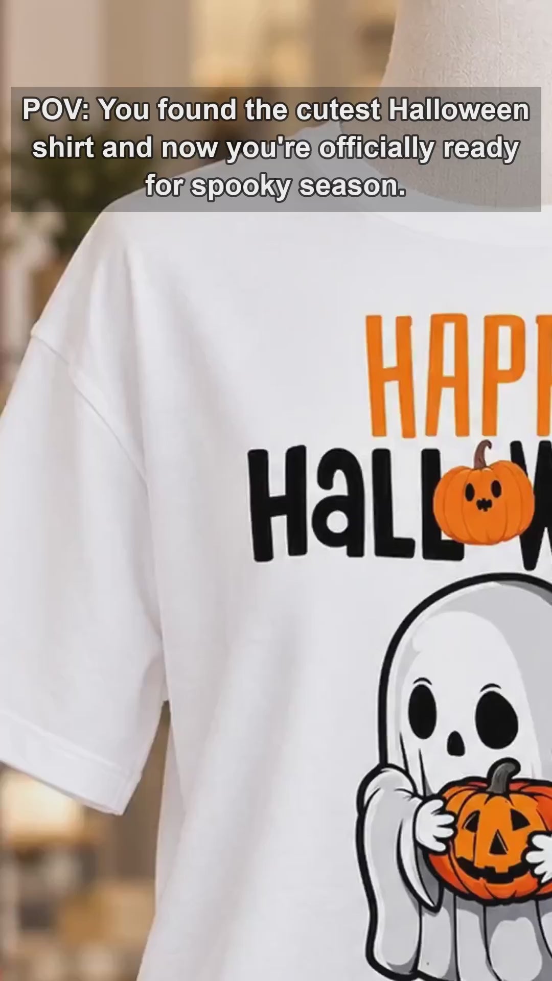 Happy Halloween Ghost T-Shirt Cute Pumpkin Graphic Spooky Season Fall Holiday Women Retro Cartoon