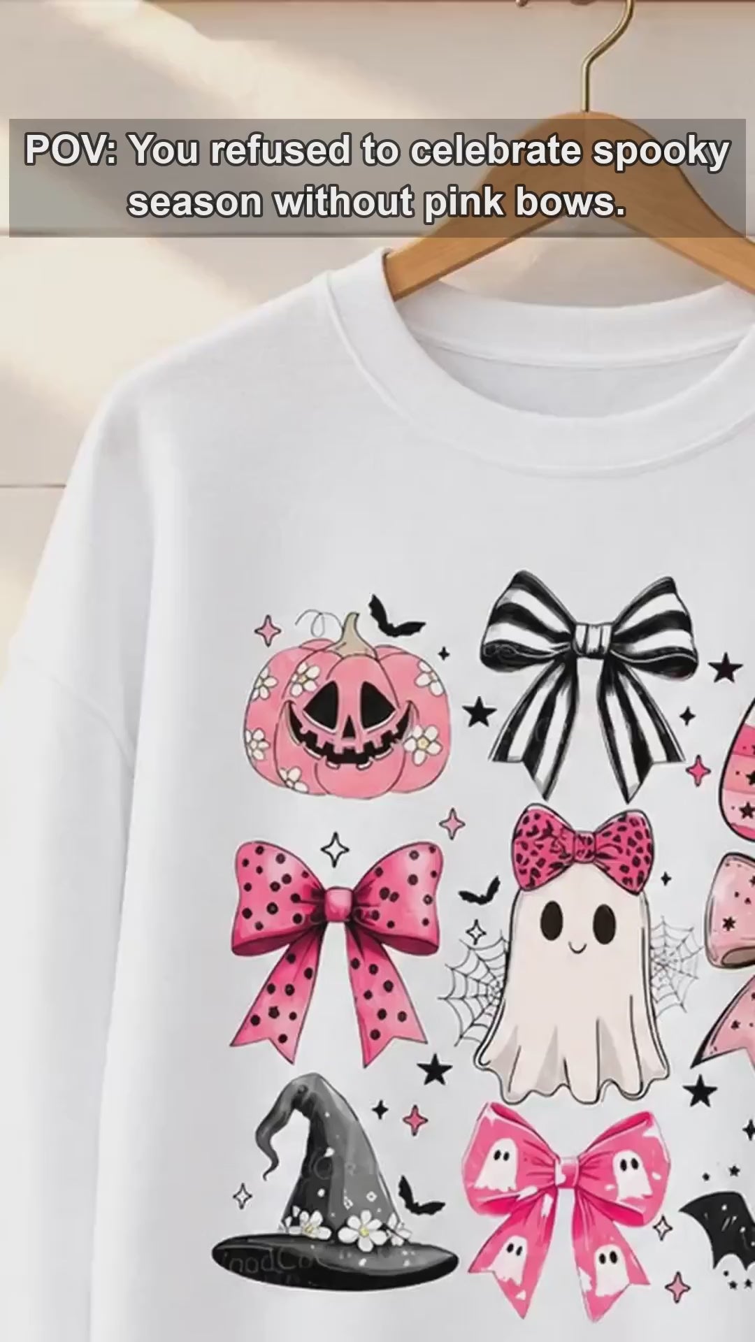 Pink Halloween Ghost Bow Spooky Coquette Icons Sweatshirt and T-Shirt Fall Spooky Season Gift Women Cute Pastel Retro Aesthetic - giftcuztom.com