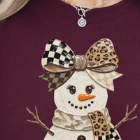 Coquette Snowman Sweatshirt, Leopard Bow Christmas, Cute Winter, Trendy Holiday Graphic Gift for Women - giftcuztom.com