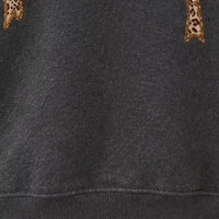 Women's Charcoal Leopard Bow Crewneck Sweatshirt, Personalized Grandma Mom Nickname Cotton-Poly Pullover, Coquette Fall Casual Unisex Fit Top - giftcuztom.com