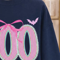 Cute Coquette Halloween Graphic Top Pink Bow BOO Bats Preppy Spooky Season Shirt