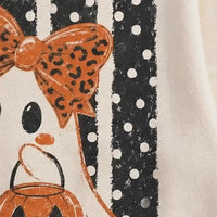 Halloween Ghost Sweatshirt Leopard Bow Ghost Pumpkin Spooky Season Women Cute Retro