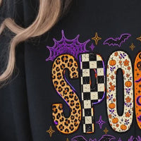 Retro Spooky Season Sweatshirt, Cute Leopard Plaid Pumpkin, Fall Halloween Graphic Gift for Women