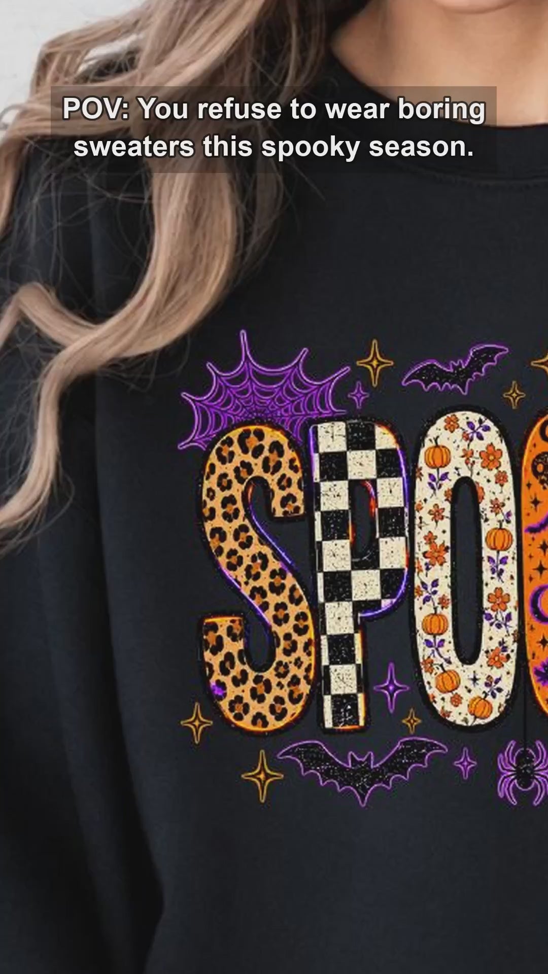 Retro Spooky Season Sweatshirt, Cute Leopard Plaid Pumpkin, Fall Halloween Graphic Gift for Women