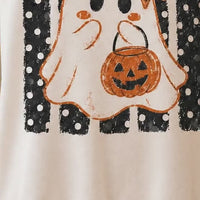 Halloween Ghost Sweatshirt Leopard Bow Ghost Pumpkin Spooky Season Women Cute Retro